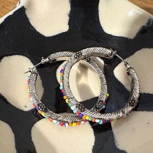 Colorful Beaded Silver Hoop Earrings Lucky Brand